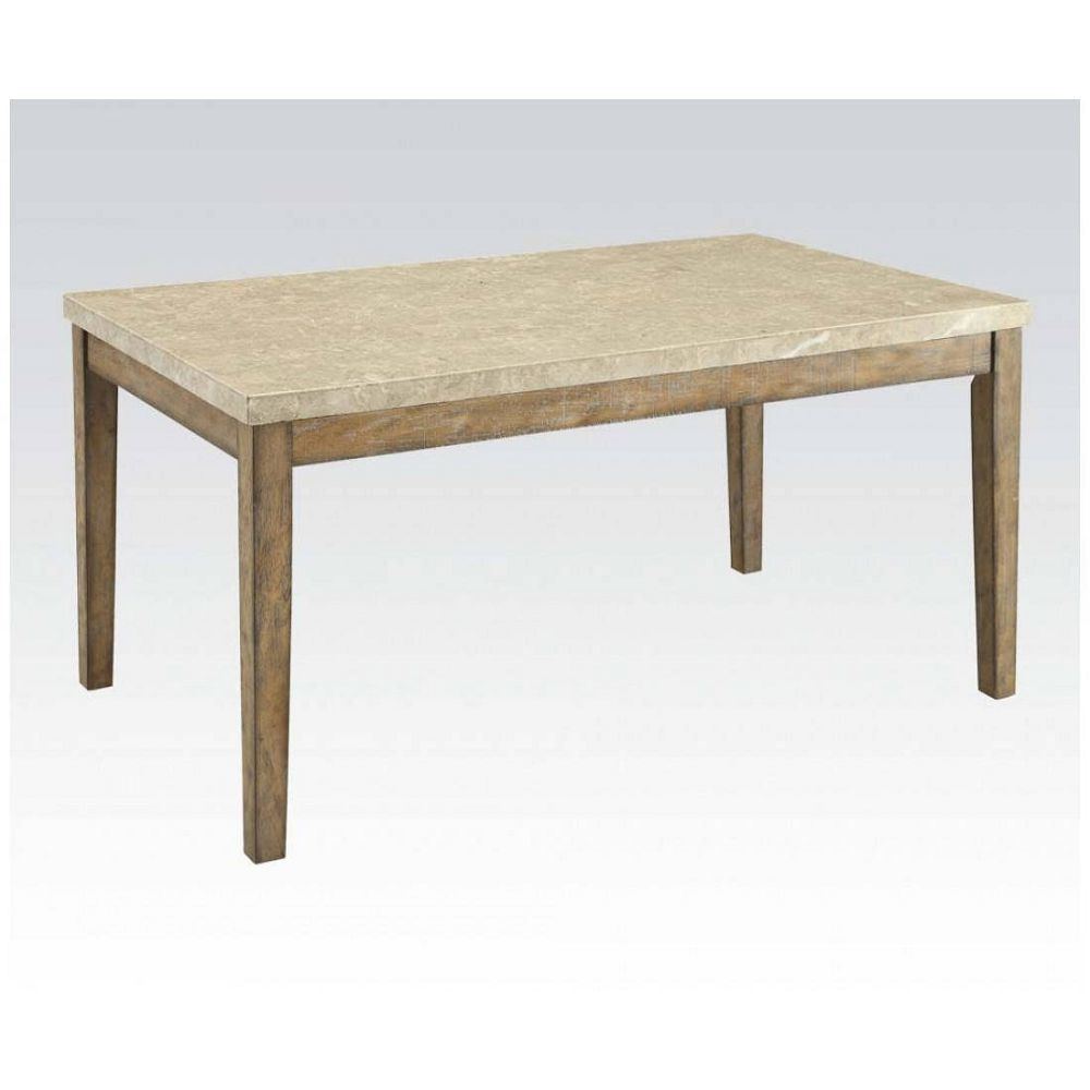 Claudia Dining Table in White Marble & Salvage Brown