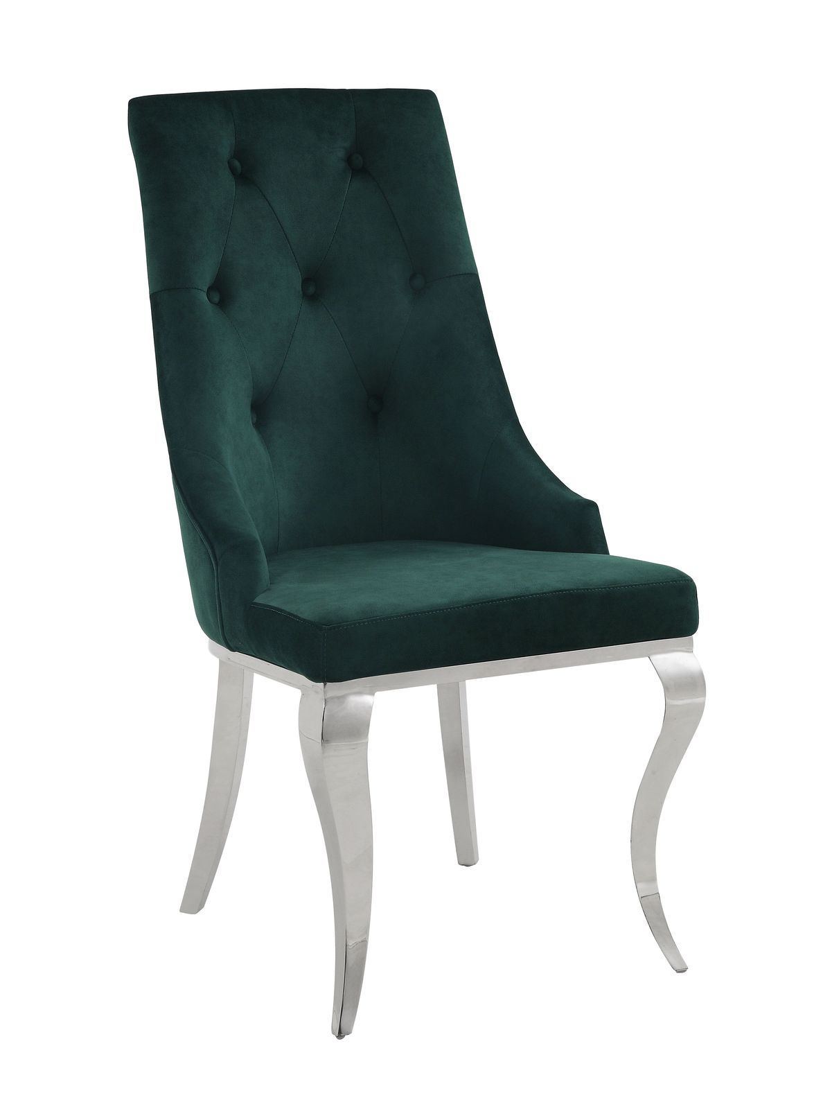 Dekel Side Chair (Set-2); Green Fabric & Stainless Steel