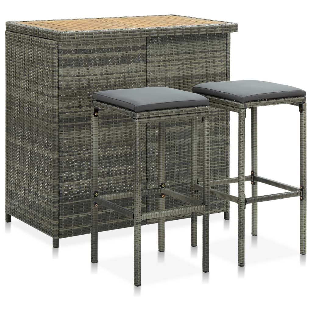 3 Piece Bar Set Poly Rattan Gray