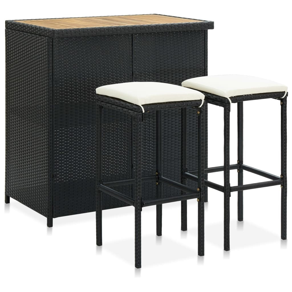 3 Piece Bar Set Poly Rattan Black