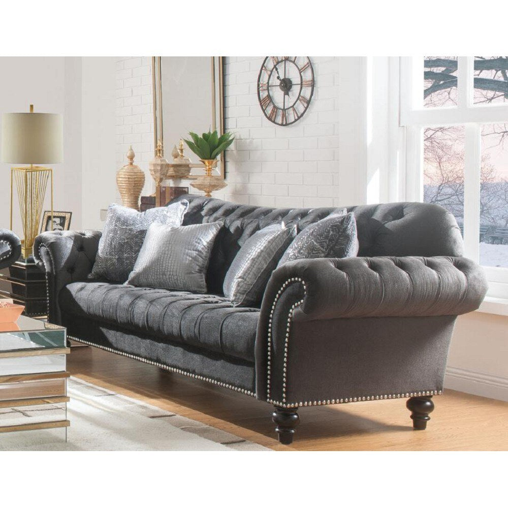 Gaura Sofa w/4 Pillows in Dark Gray Velvet