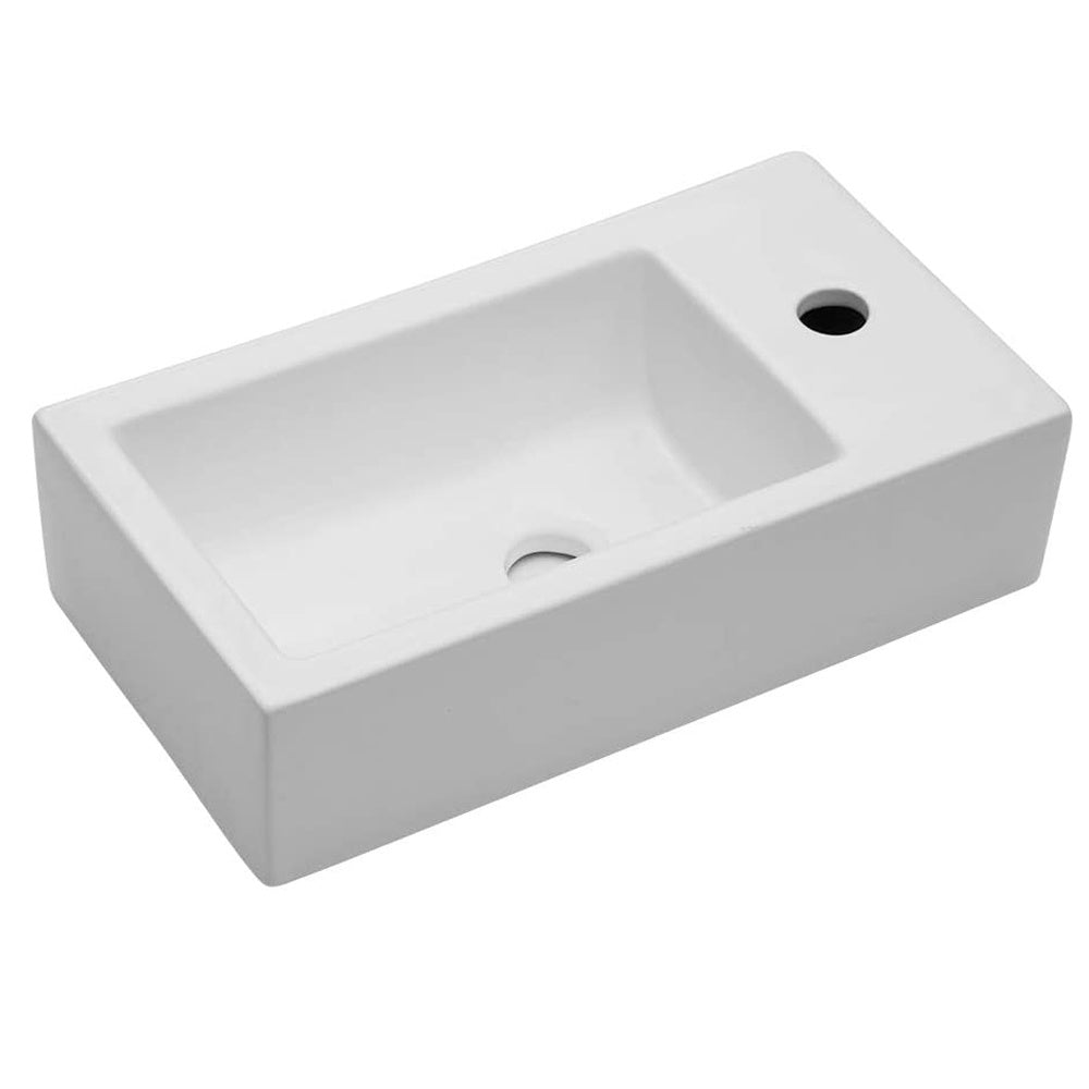 Lordear Rectangle Wall Mount Bathroom Sink Ceramic Vanity Vessel Sink with Single Faucet Hole