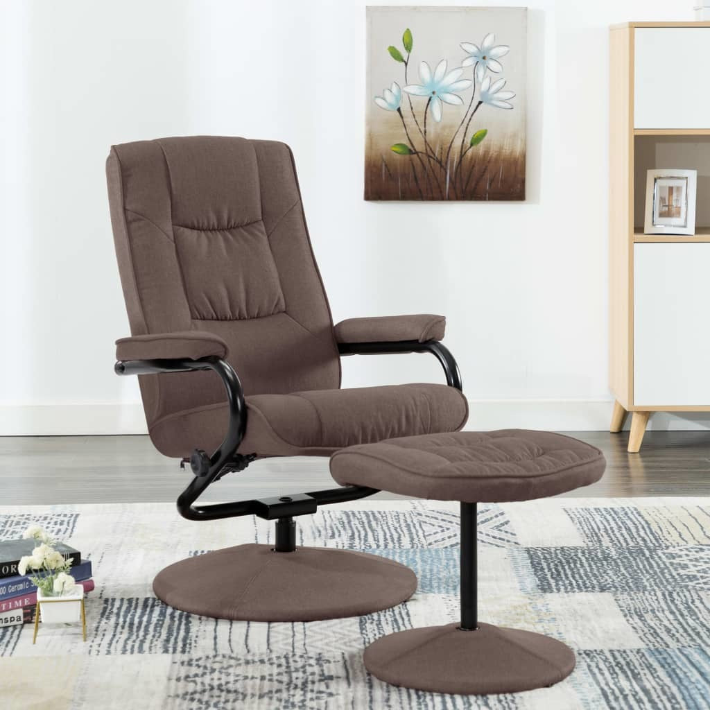 Swivel Recliner with Ottoman Brown Fabric