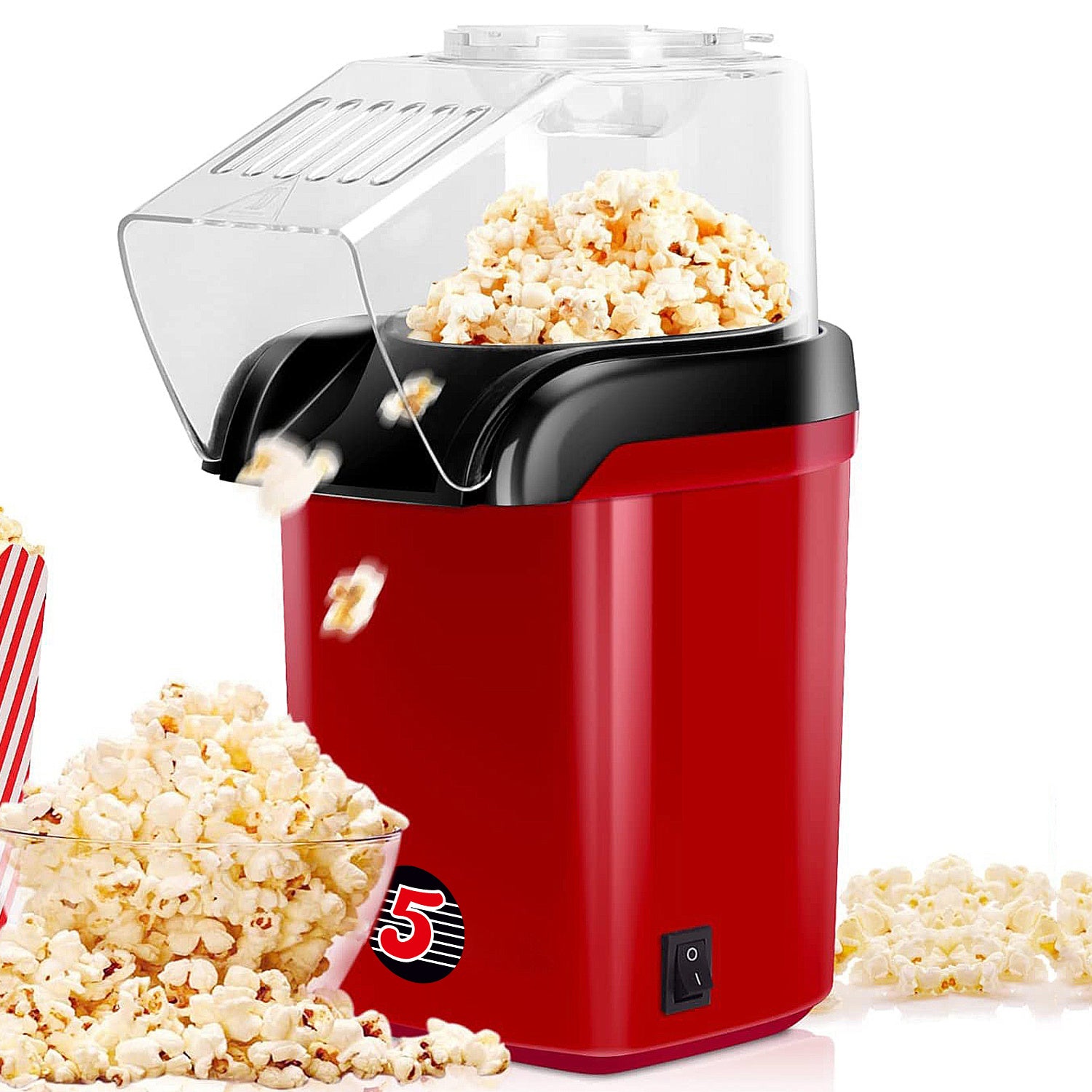 5 Core Hot Air Popcorn Popper Machine 1200W Electric Popcorn Kernel Corn Maker Bpa Free, 95% Popping Rate, 2 Minutes Fast, No Oil-Healthy Snack for Kids Adults, Home, Party, Gift POP