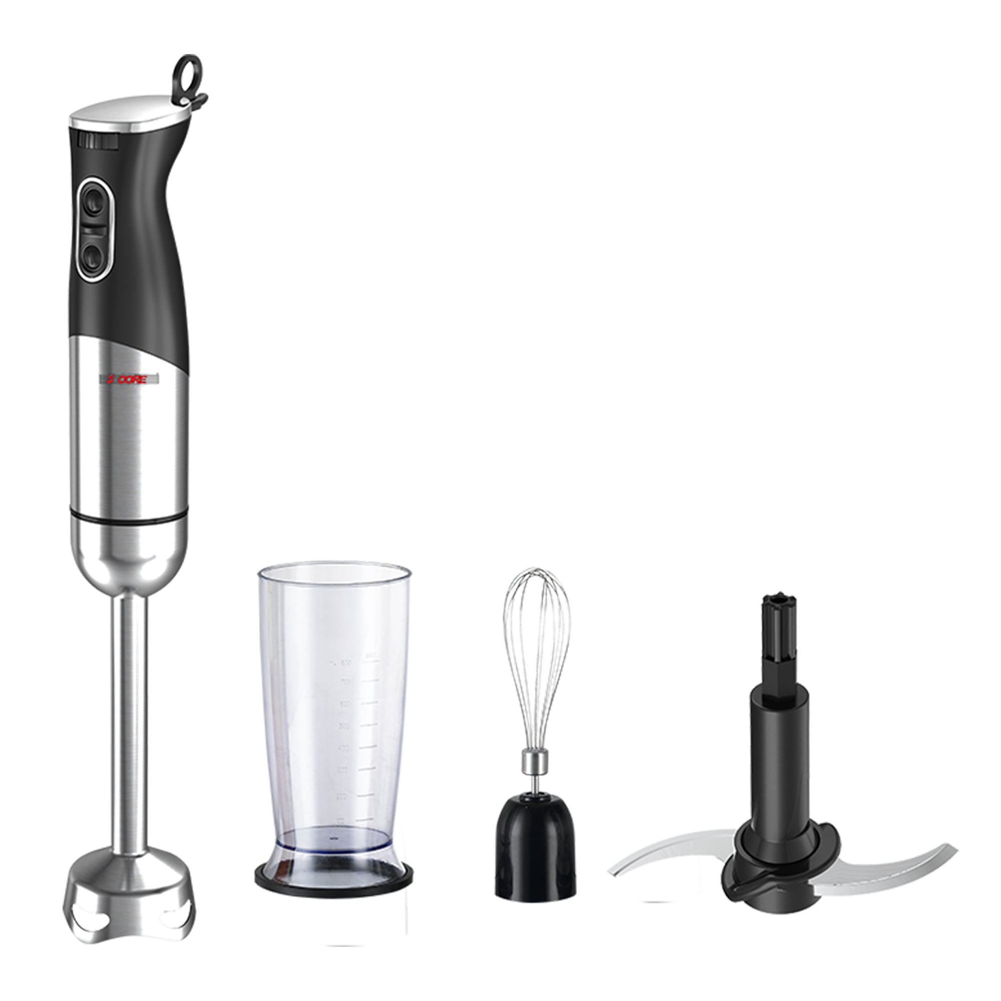 5 Core Handheld Blender 3 IN 1, Electric Hand Held Blenders 500W| Immersion 800ml Beaker & Whisk| 9 Speed Heavy Duty Stick, Stainless Steel Blades for Smoothies Puree Baby Food and Soups- HB1516