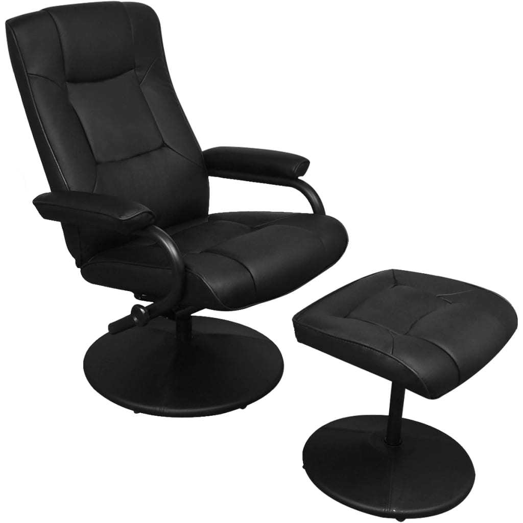 Swivel Recliner with Ottoman Black Faux Leather