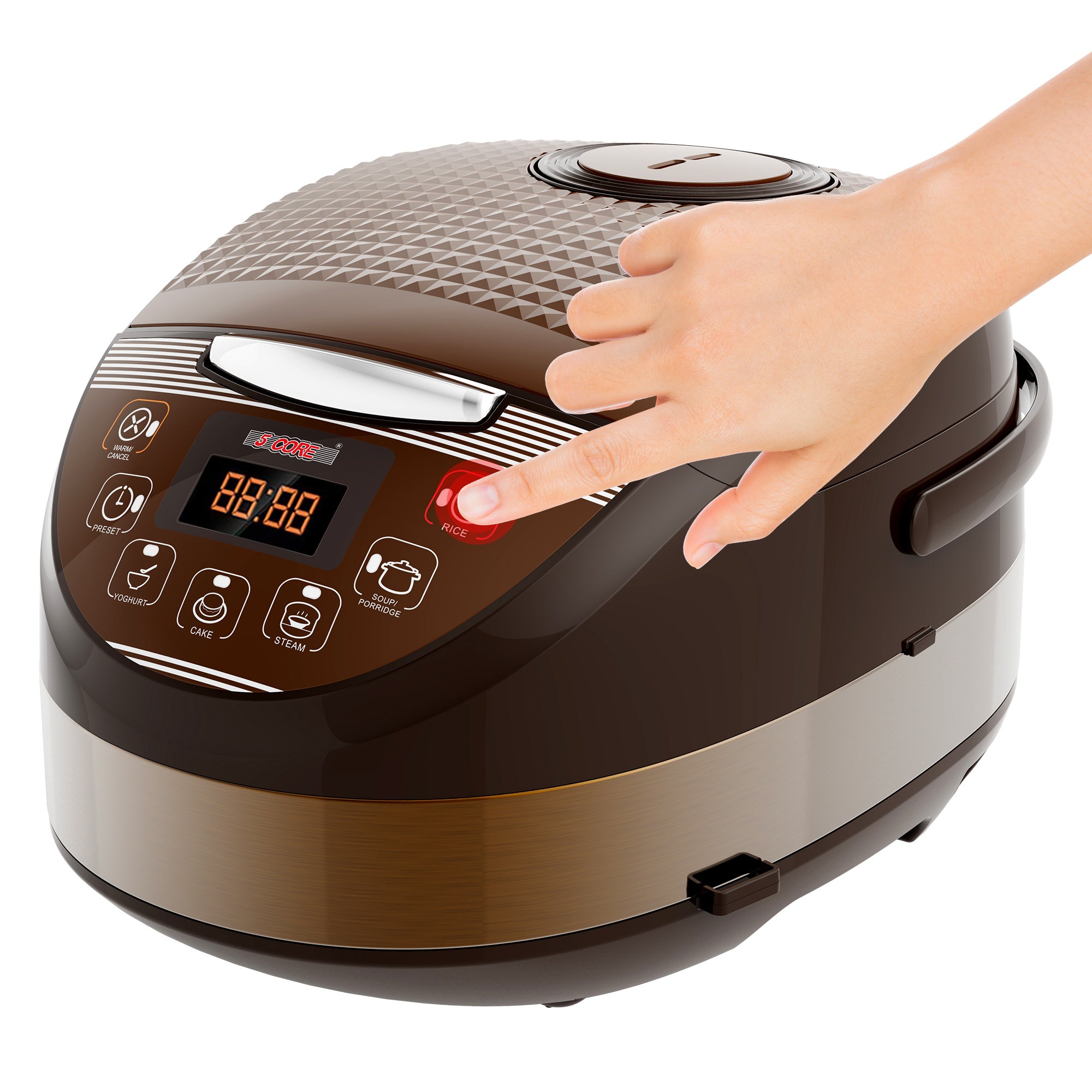 5 Core Asian Rice Cooker • Electric Japanese Rice Maker • w 5 Preset • Large LED Screen Nonstick Inner Pot • 21 Cups or 5L Capacity • Keep Warm Function- RC 0502