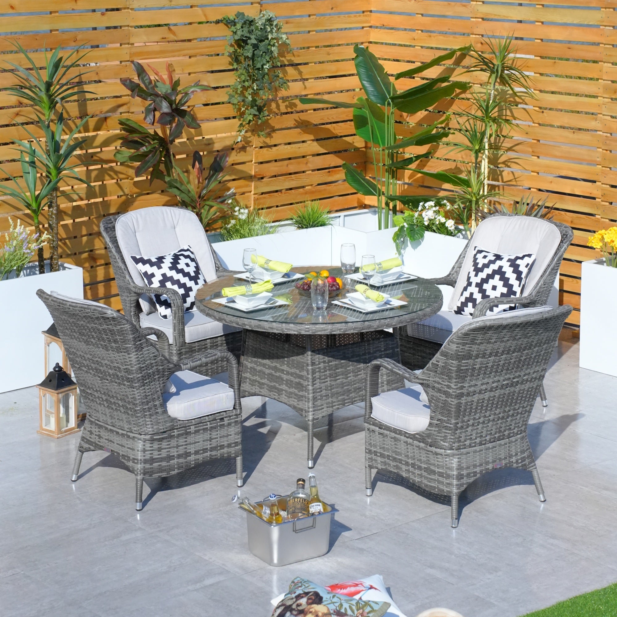 Direct Wicker 5-Piece Aluminum Wicker Round Outdoor Dining Set with Cushions