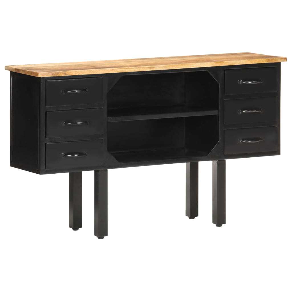 Sideboard 43.3"x11.8"x25.6" Solid Rough Mango Wood and Steel