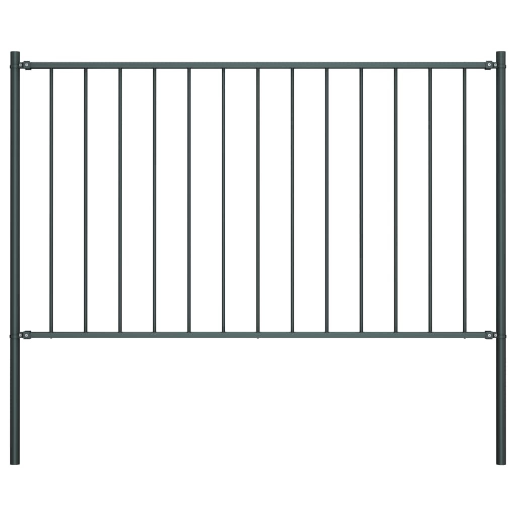 Fence Panel with Posts Powder-coated Steel 5.6'x2.5' Anthracite