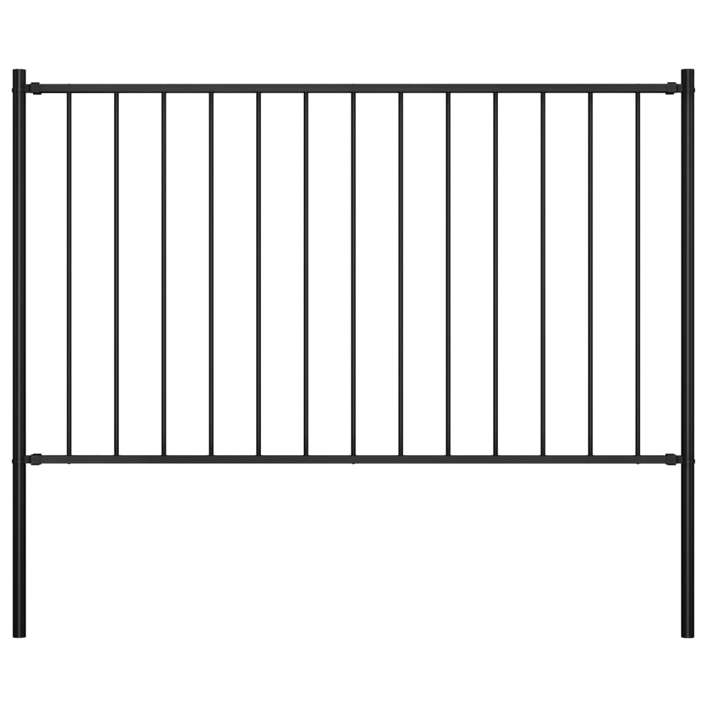 Fence Panel with Posts Powder-coated Steel 5.6'x4.1' Black