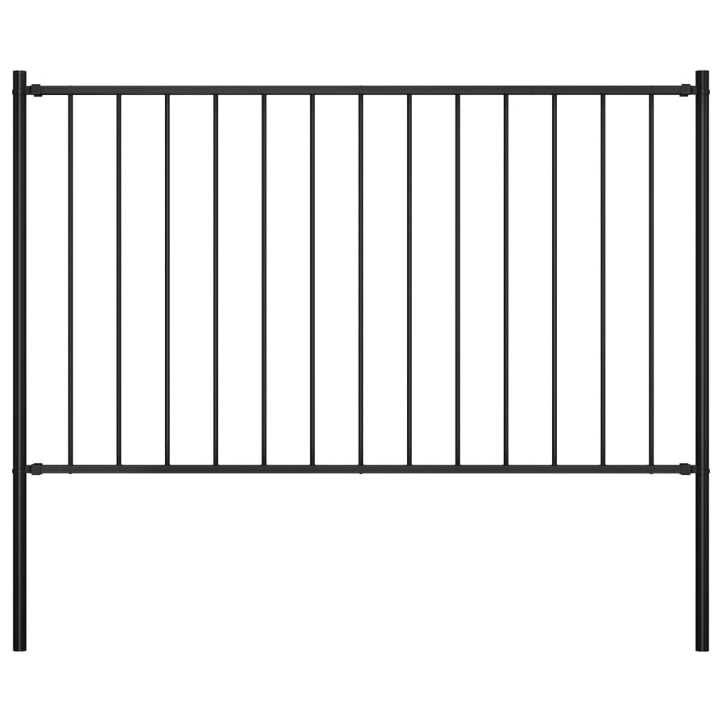 Fence Panel with Posts Powder-coated Steel 5.6'x2.5' Black