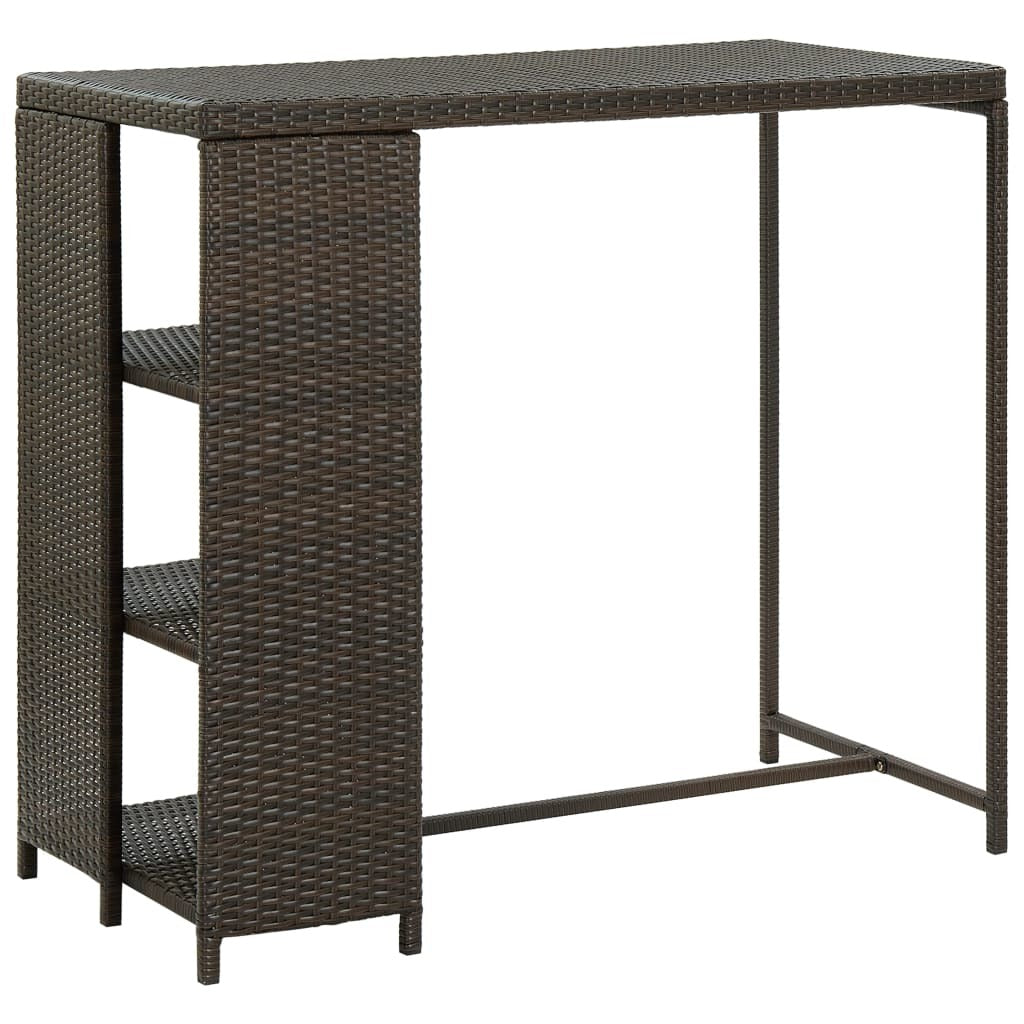 Bar Table with Storage Rack Brown 47.2"x23.6"x43.3" Poly Rattan