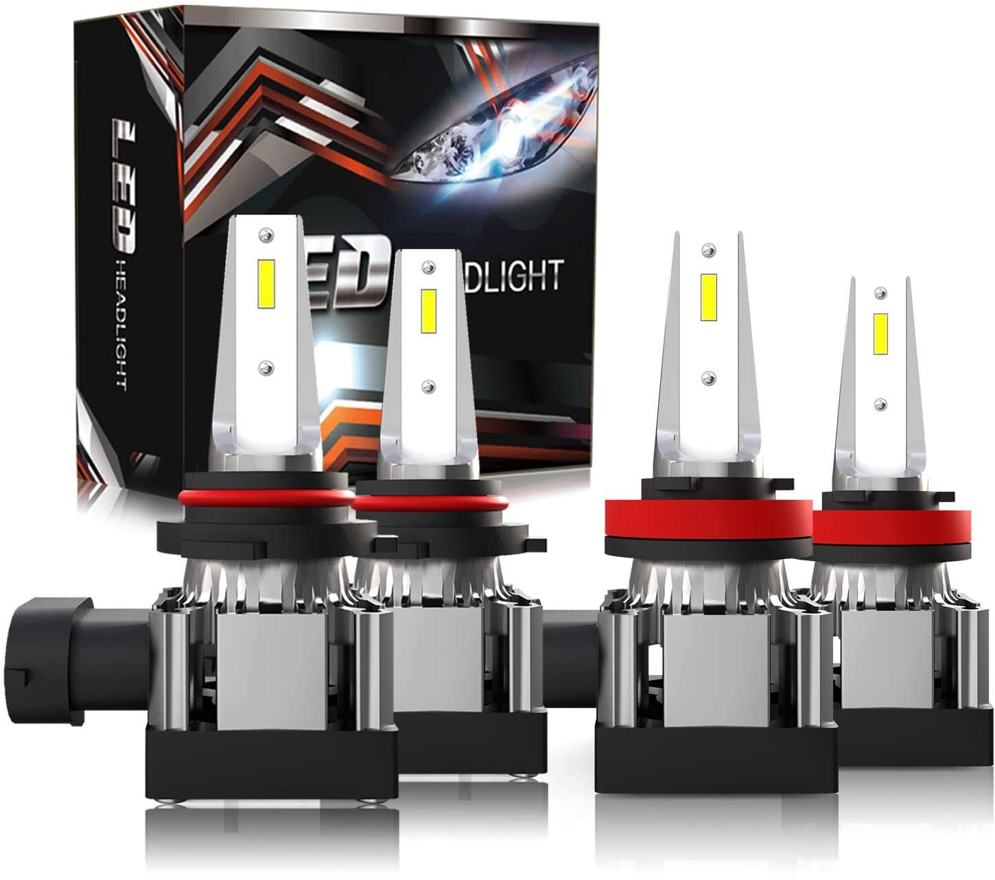 9012 - 9005/HB3 - H11/H8/H9 - 9006/HB4 - H7 High / Low Beam Combo LED Headlight Bulbs, 12000 Lumens, 6000K Xenon White