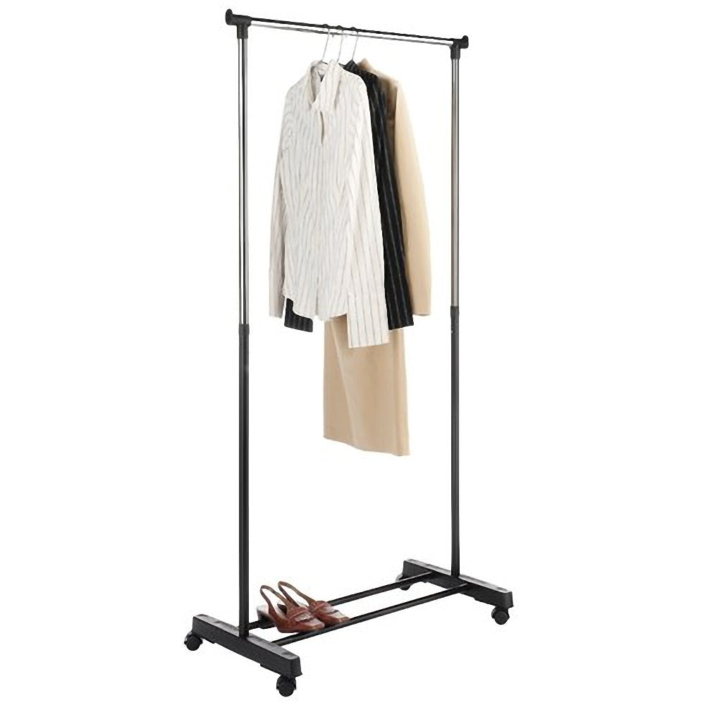 Portable Rolling Heavy Duty Stand Clothes Rack Single Hanging Garment Bar Hanger