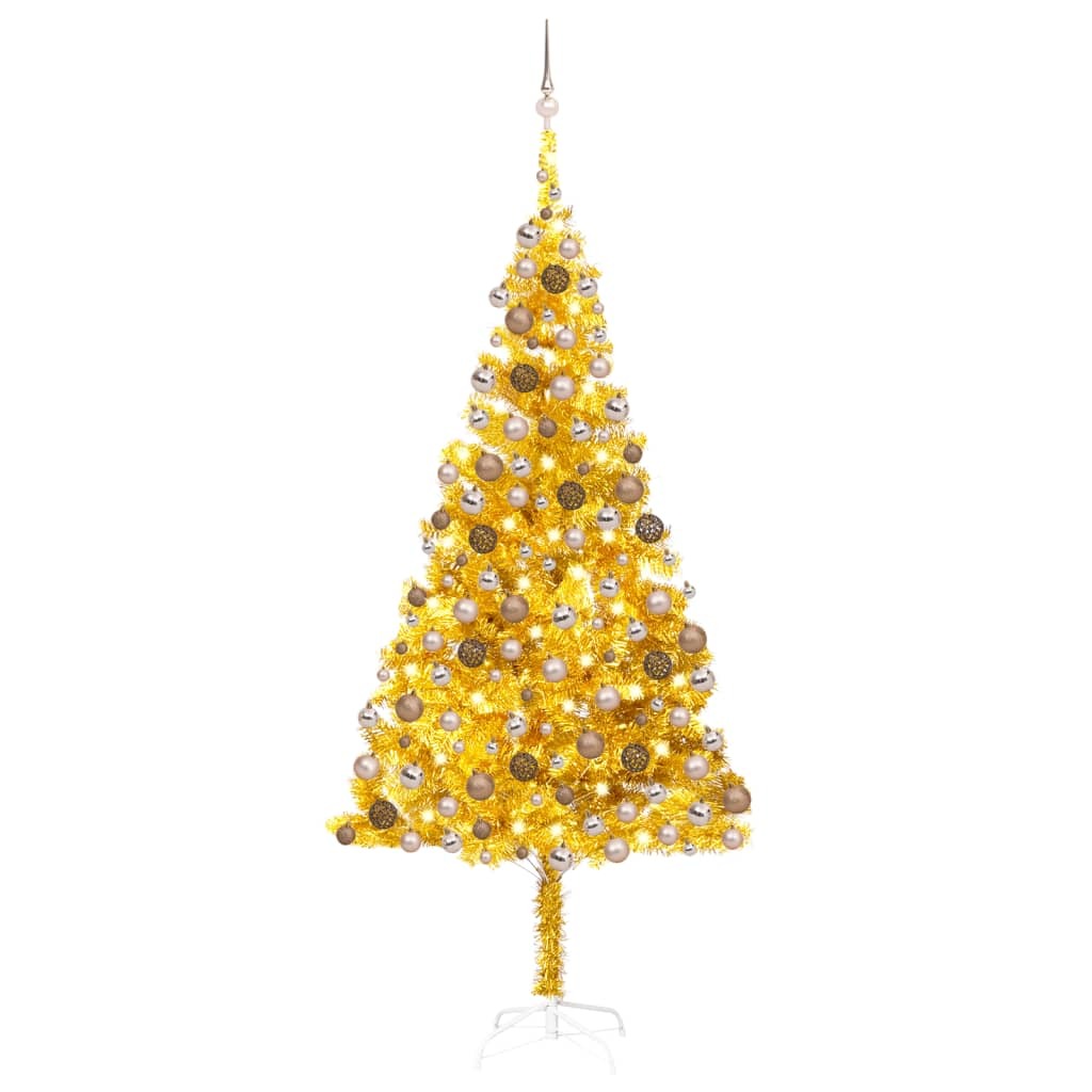 Artificial Pre-lit Christmas Tree with Ball Set Gold 82.7" PET