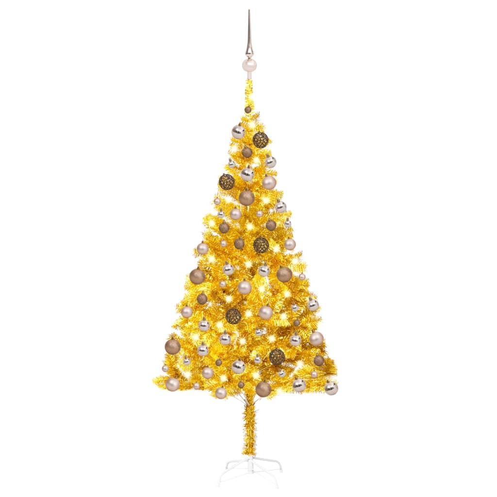 Artificial Pre-lit Christmas Tree with Ball Set Gold 70.9" PET