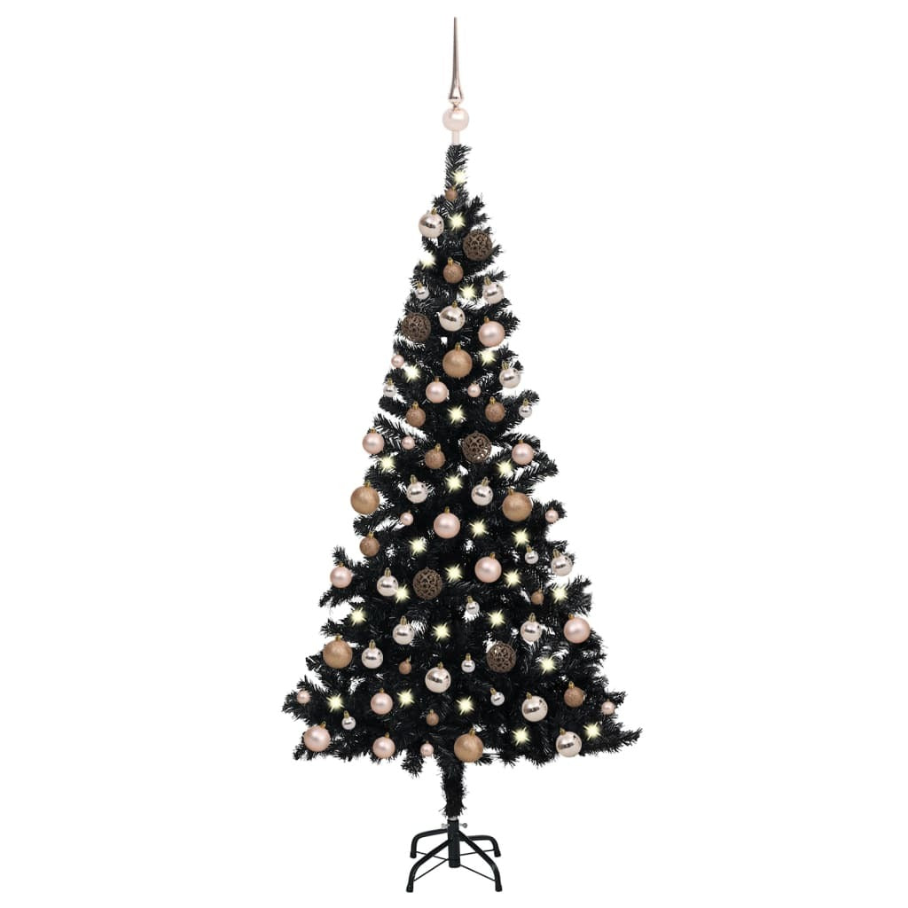 Artificial Pre-lit Christmas Tree with Ball Set Black 70.9" PVC