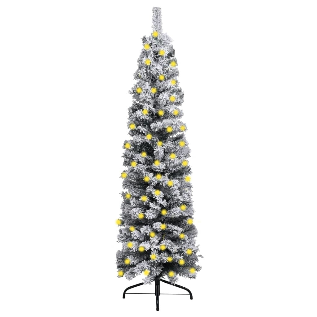 Slim Pre-lit Christmas Tree with Flocked Snow Green 82.7" PVC