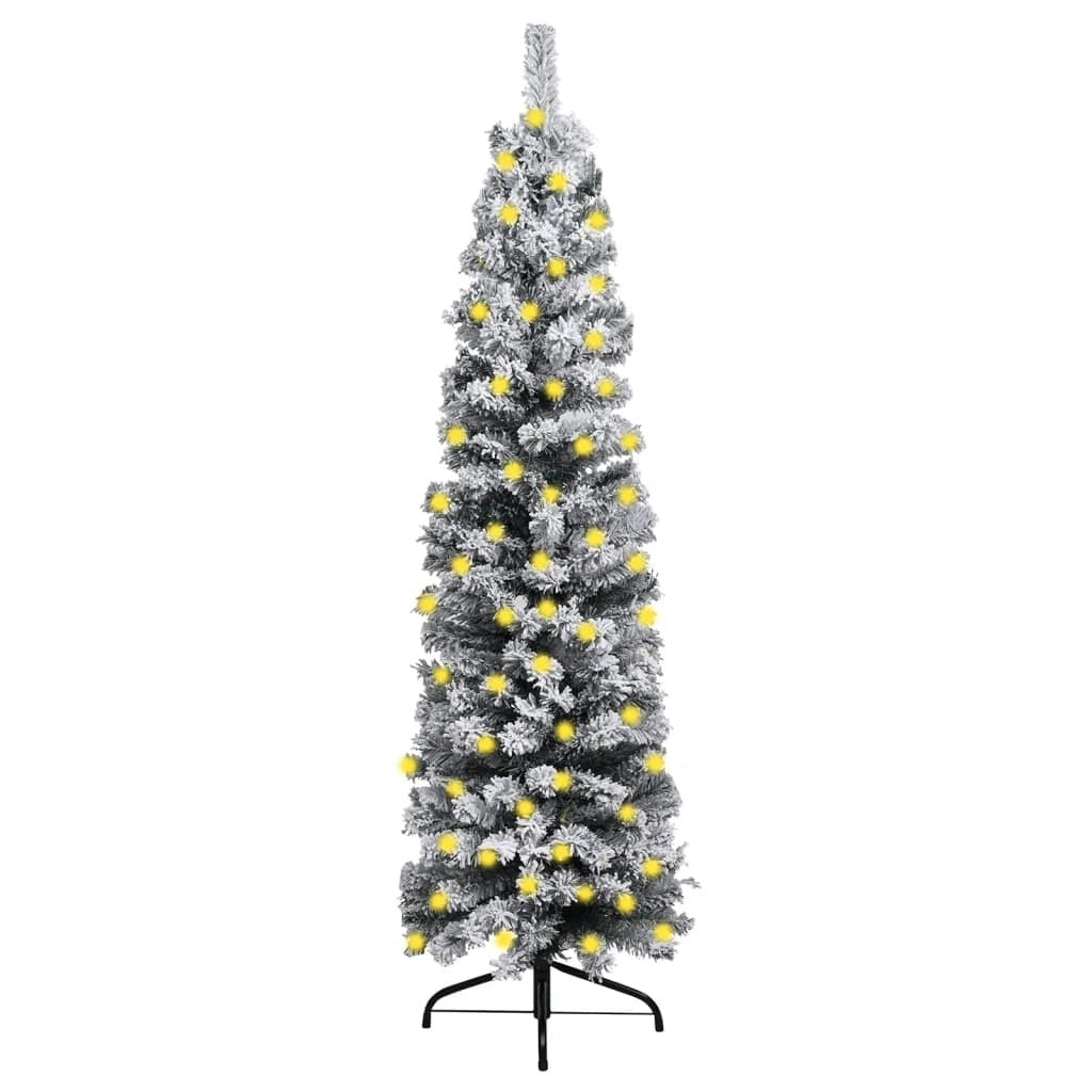 Slim Pre-lit Christmas Tree with Flocked Snow Green 94.5" PVC