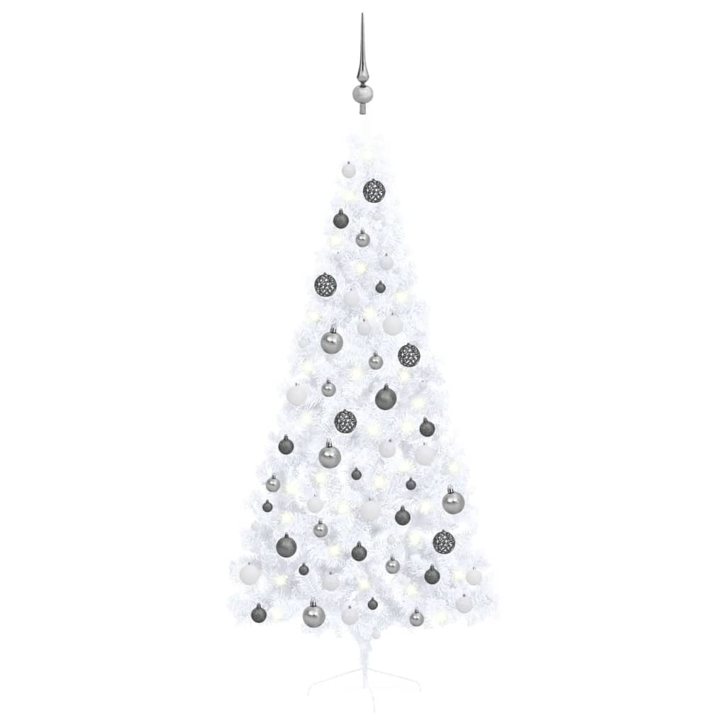 Artificial Half Pre-lit Christmas Tree with Ball Set White 70.9"