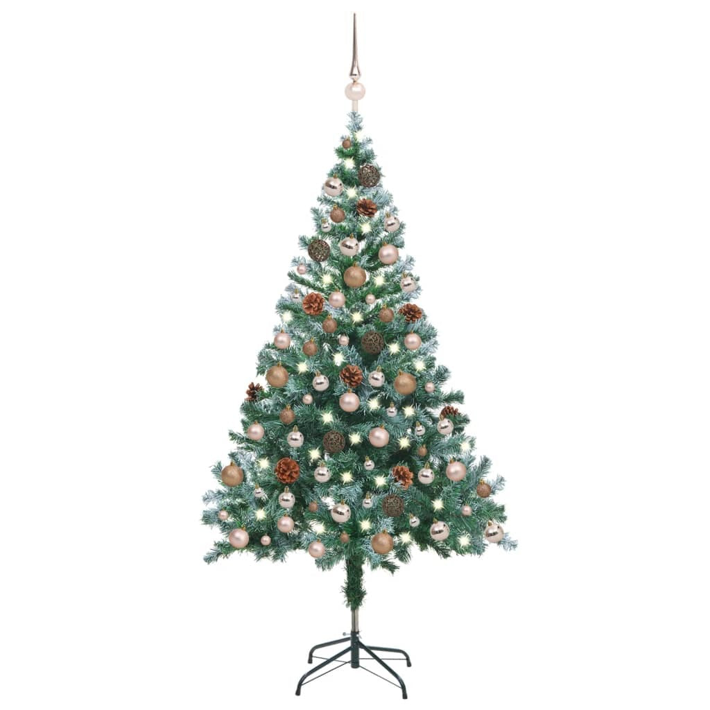 Frosted Pre-lit Christmas Tree with Ball Set Pinecones 59.1"