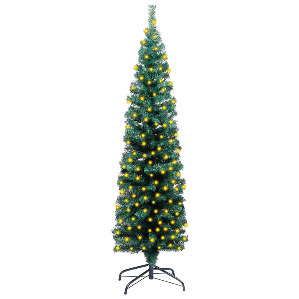 Slim Artificial Pre-lit Christmas Tree with Stand Green 47.2" PVC