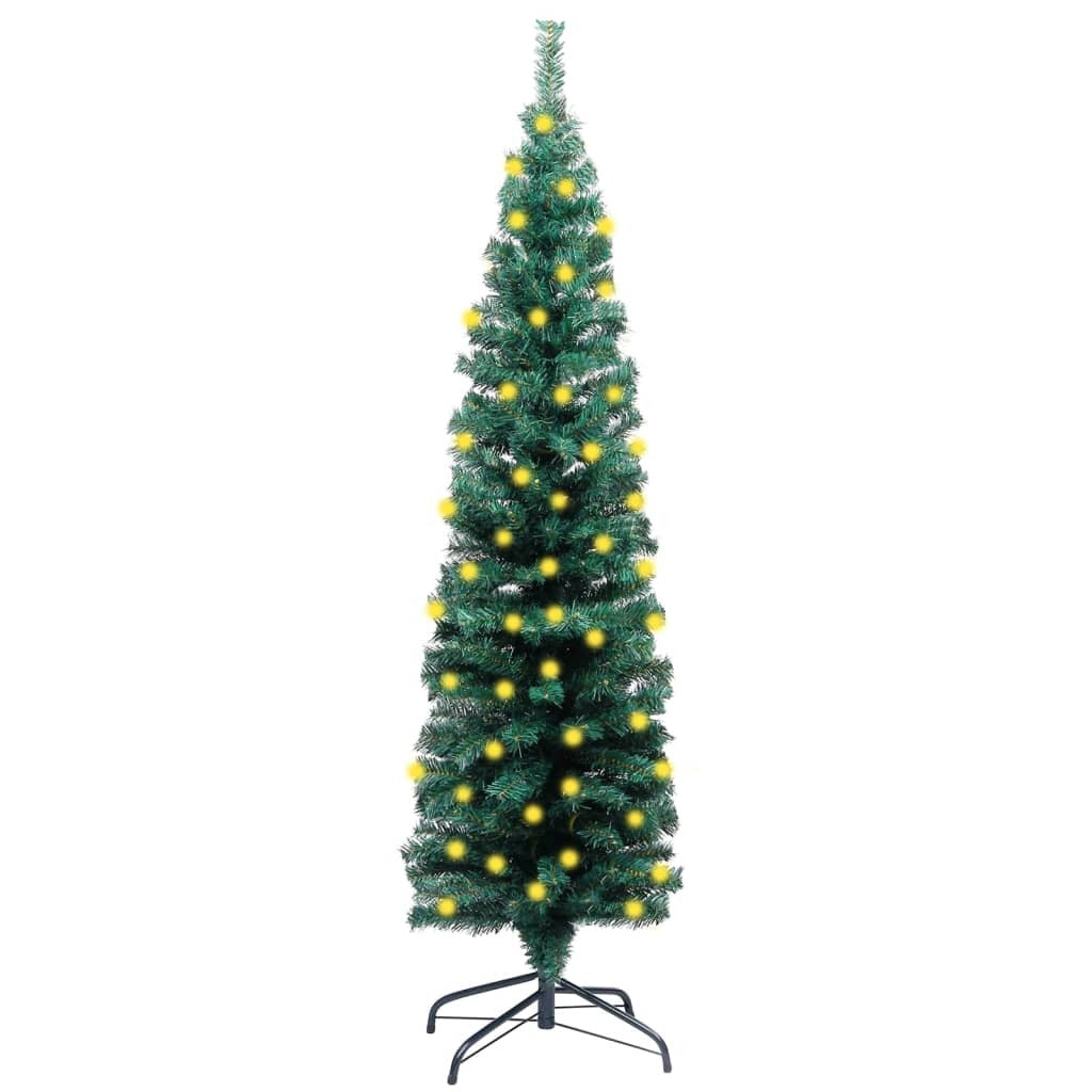 Slim Artificial Pre-lit Christmas Tree with Stand Green 59.1" PVC