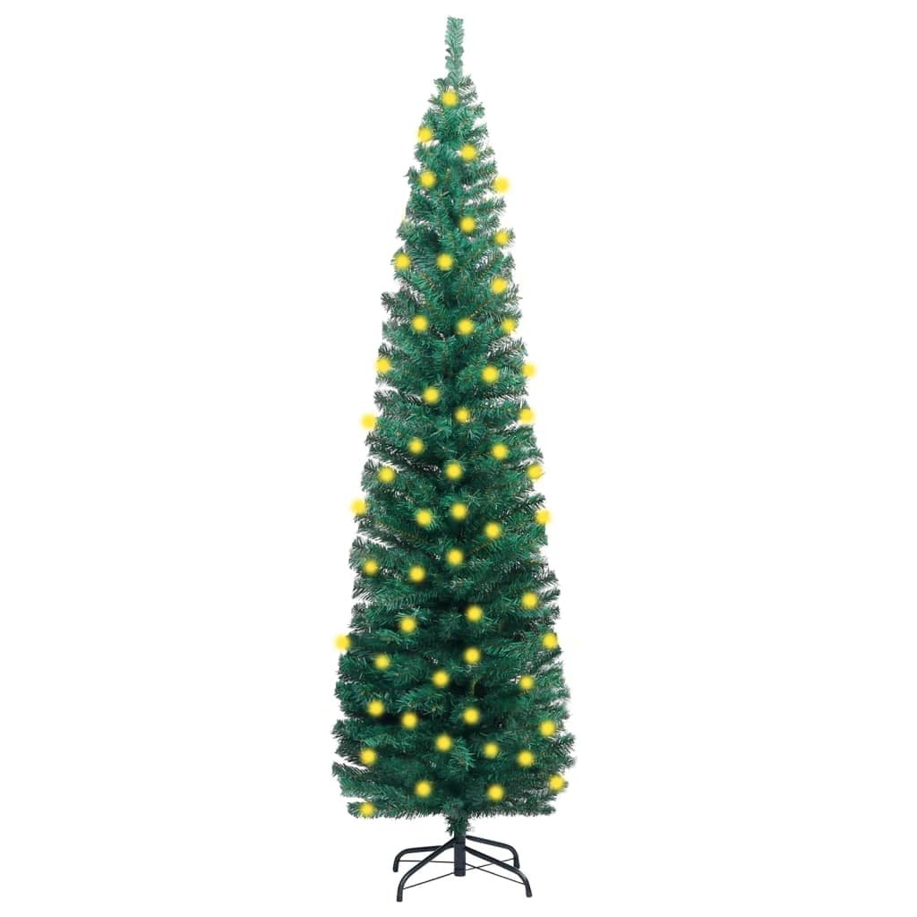 Slim Artificial Pre-lit Christmas Tree with Stand Green 94.5" PVC