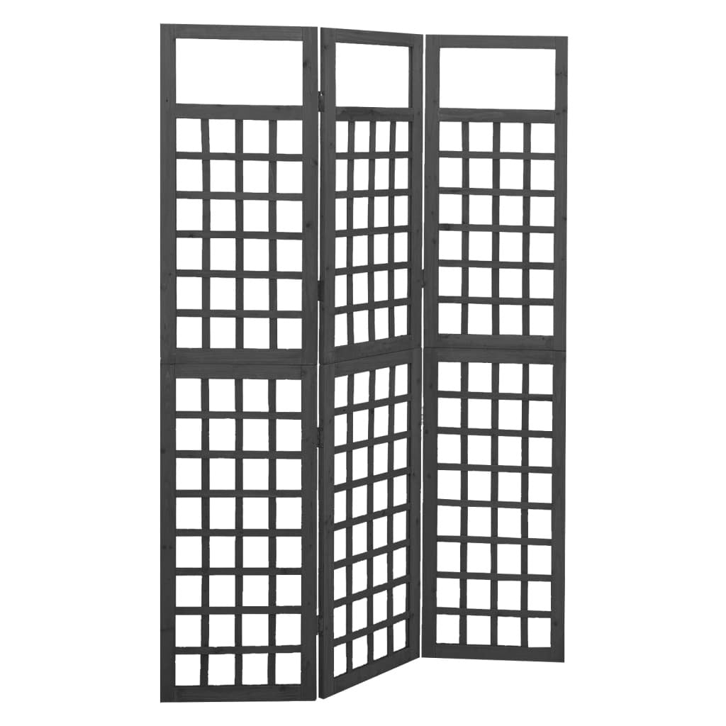 3-Panel Room Divider/Trellis Solid Fir Wood Black 47.6"x70.9"