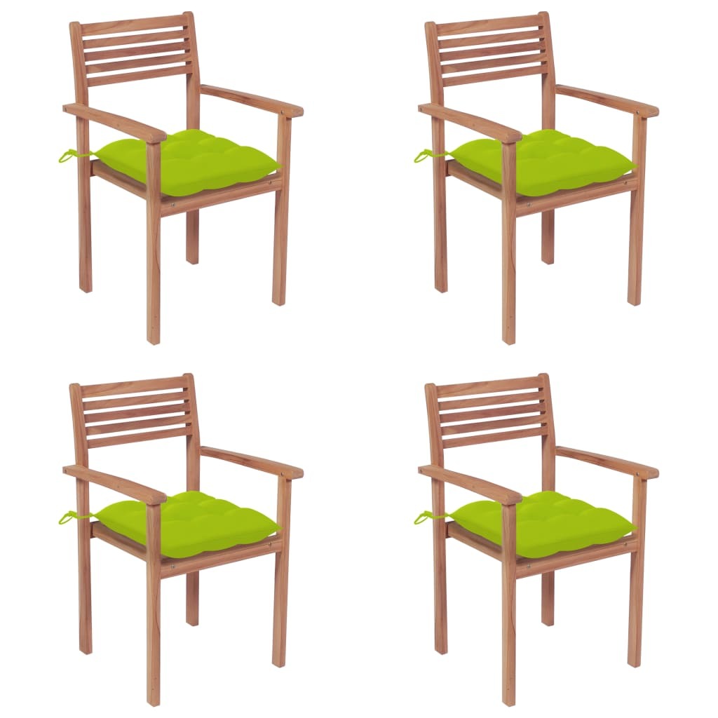 Patio Chairs 4 pcs with Bright Green Cushions Solid Teak Wood