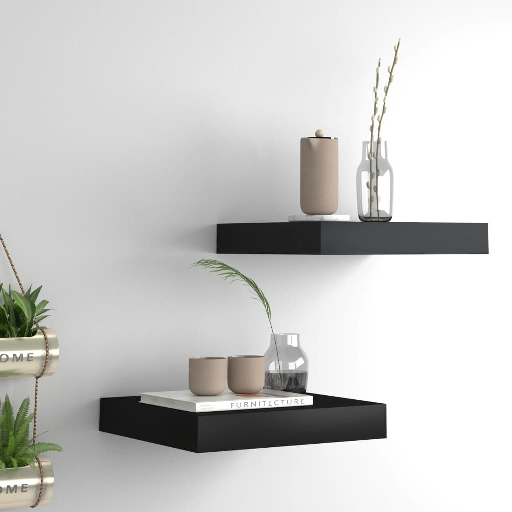 Floating Wall Shelves 2 pcs Black 9.1"x9.3"x1.5" MDF