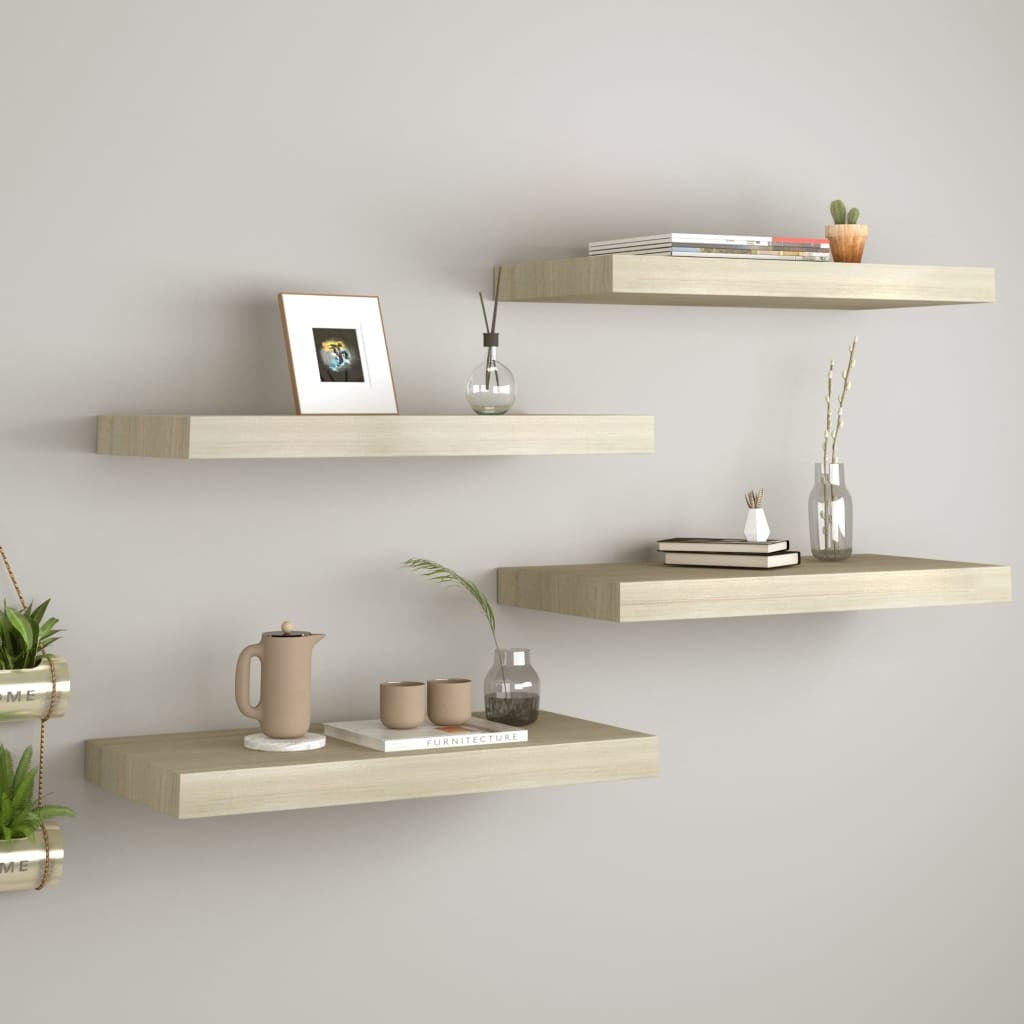 Floating Wall Shelves 4 pcs Oak 23.6"x9.3"x1.5" MDF