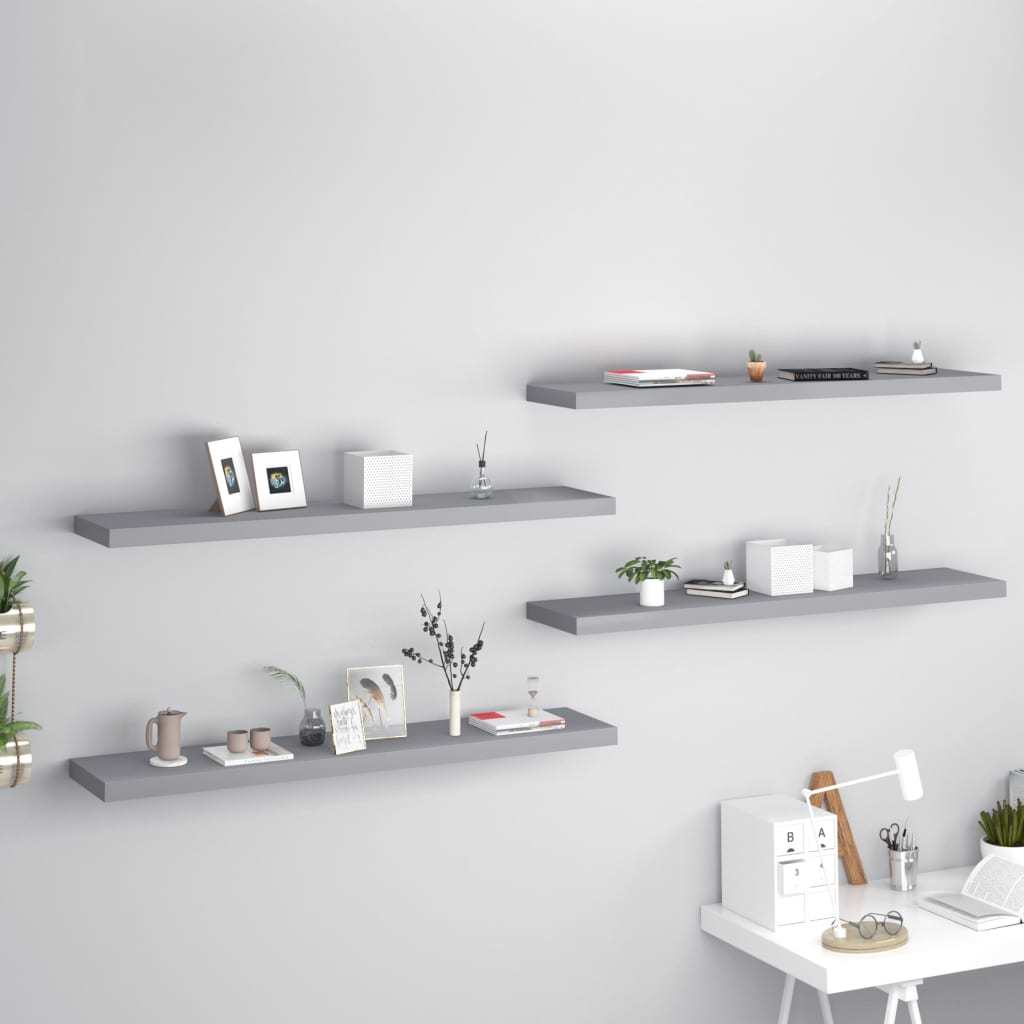 Floating Wall Shelves 4 pcs Gray 47.2"x9.3"x1.5" MDF