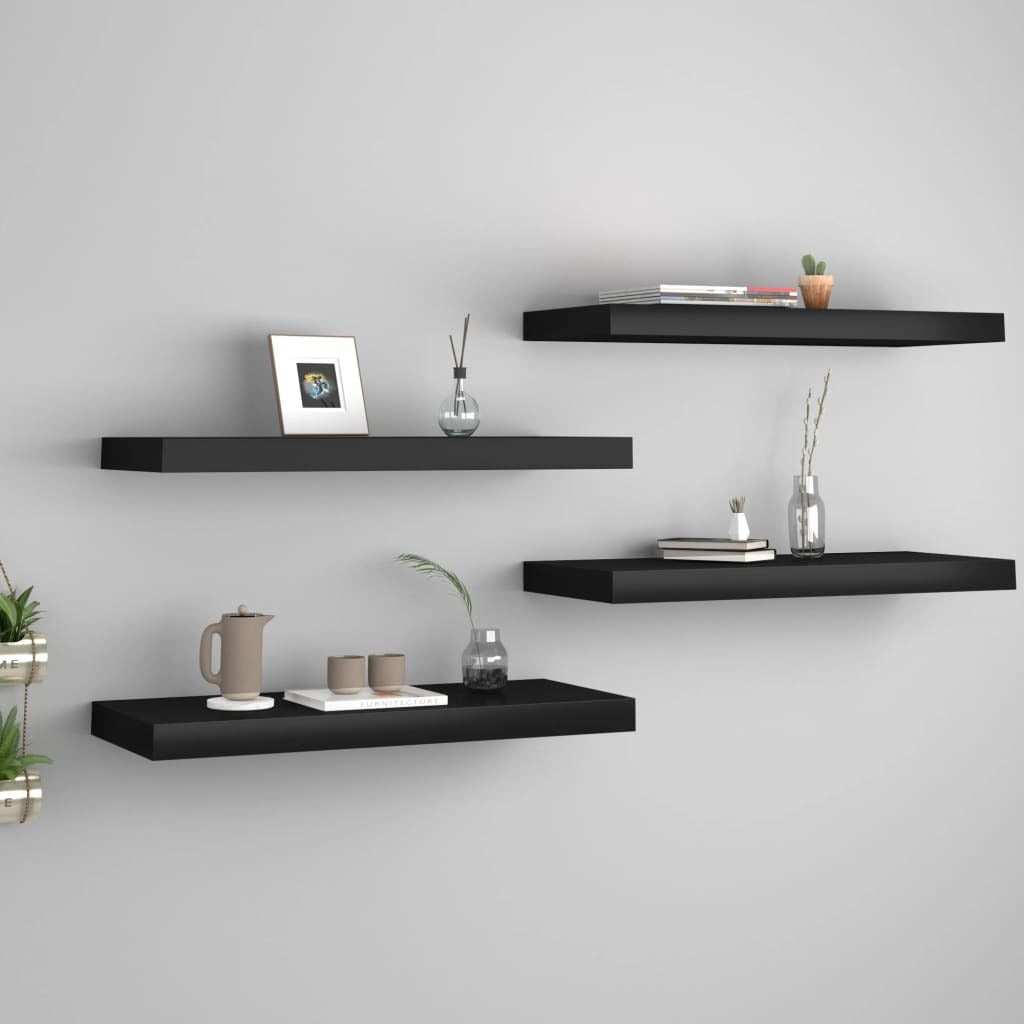 Floating Wall Shelves 4 pcs Black 23.6"x9.3"x1.5" MDF