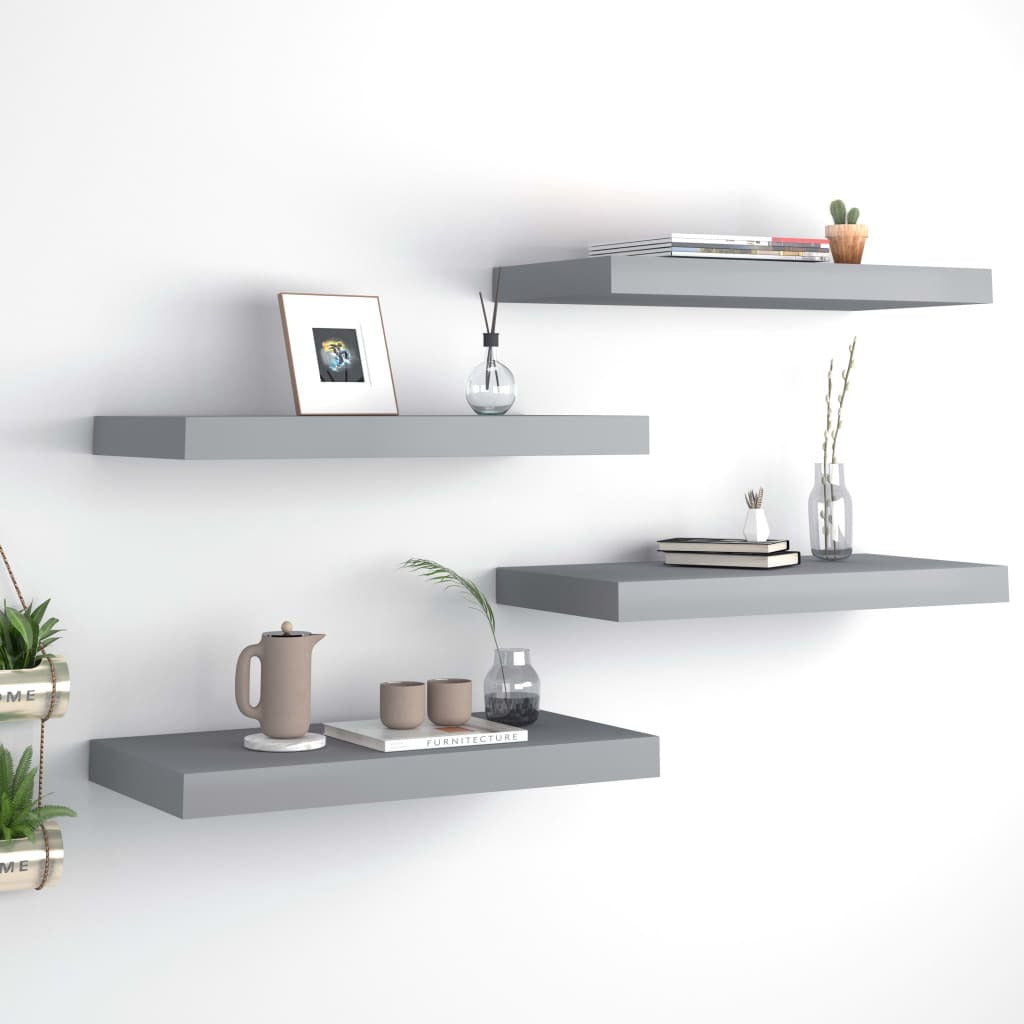 Floating Wall Shelves 4 pcs Gray 19.7"x9.1"x1.5" MDF