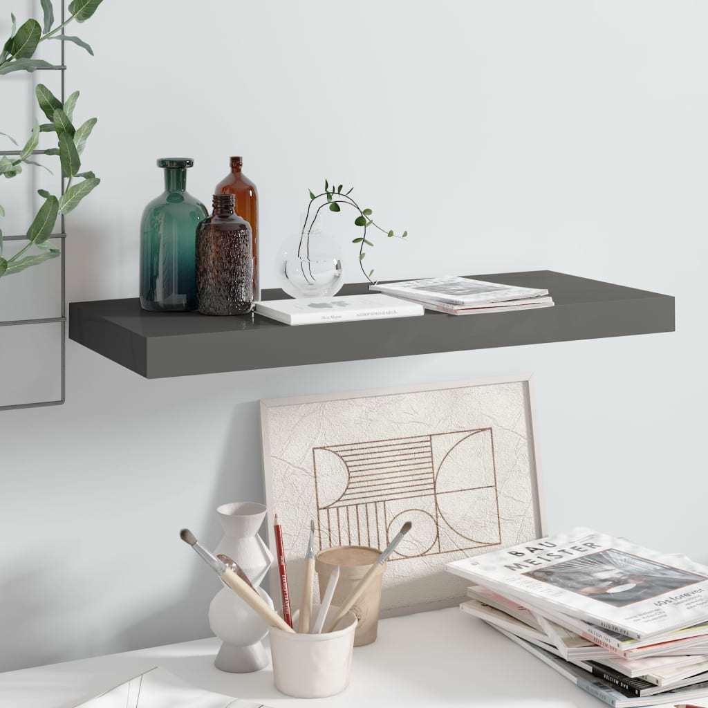 Floating Wall Shelf High Gloss Gray 23.6"x9.3"x1.5" MDF