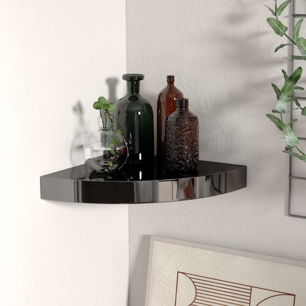 Floating Corner Shelf High Gloss Black 9.8"x9.8"x1.5" MDF