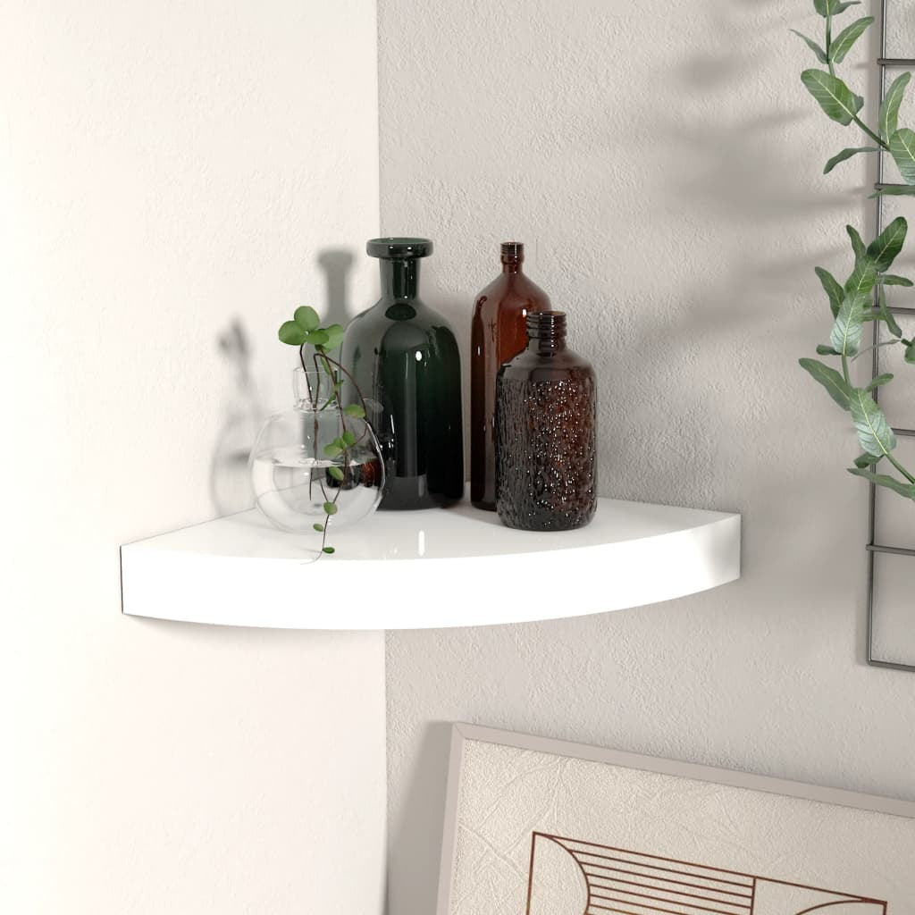 Floating Corner Shelf High Gloss White 9.8"x9.8"x1.5" MDF