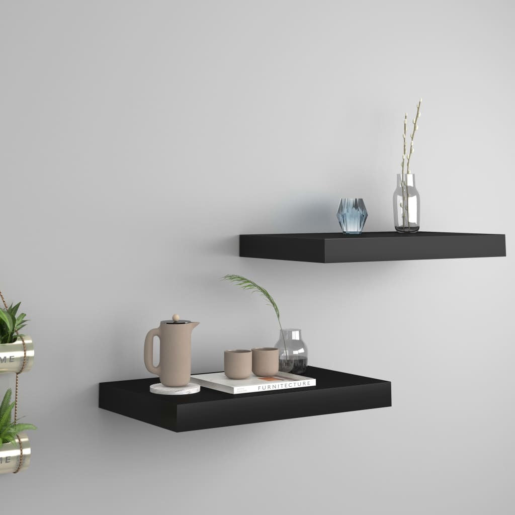 Floating Wall Shelves 2 pcs Black 15.7"x9.1"x1.5" MDF