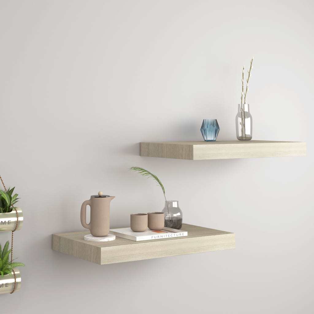 Floating Wall Shelves 2 pcs Oak 15.7"x9.1"x1.5" MDF