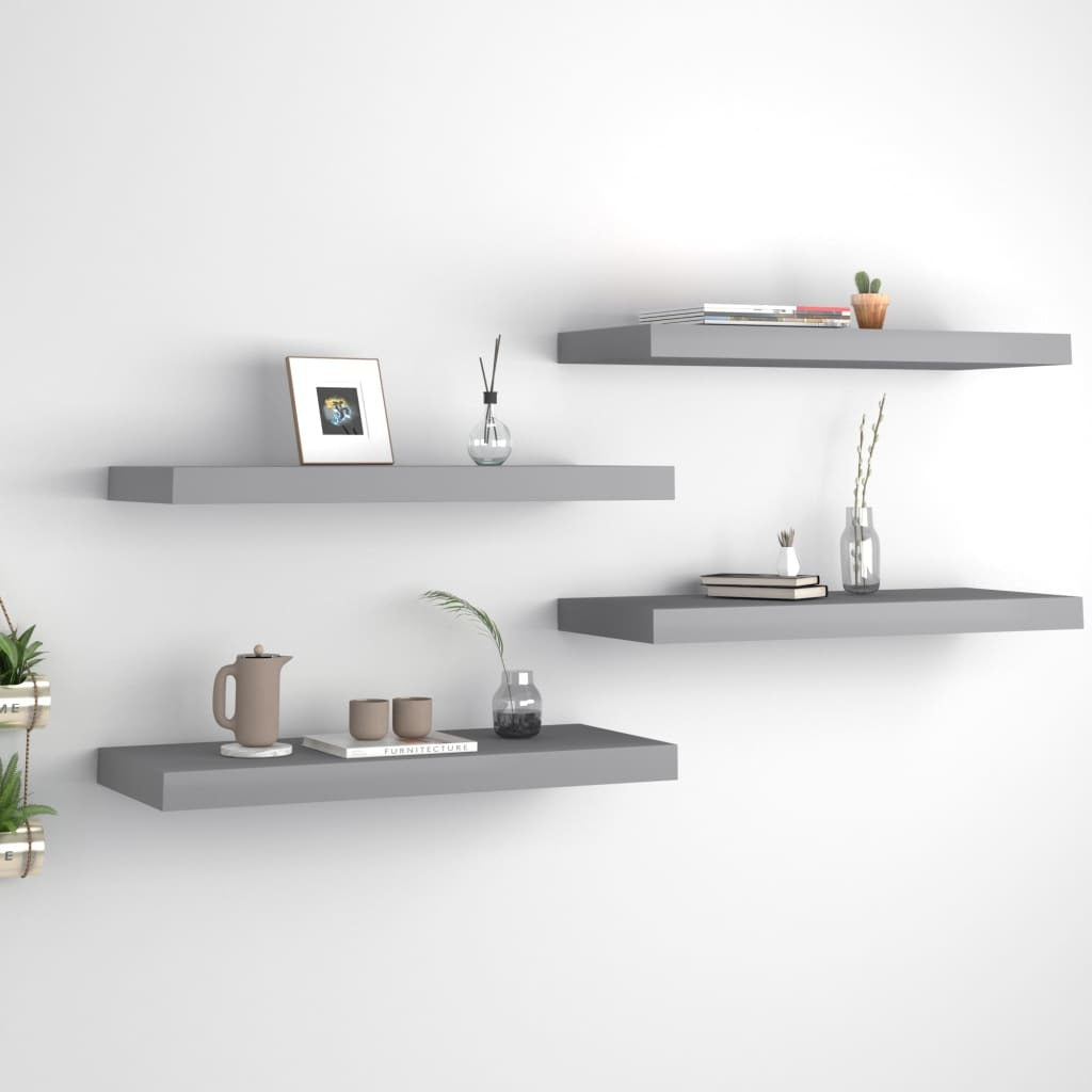 Floating Wall Shelves 4 pcs Gray 23.6"x9.3"x1.5" MDF