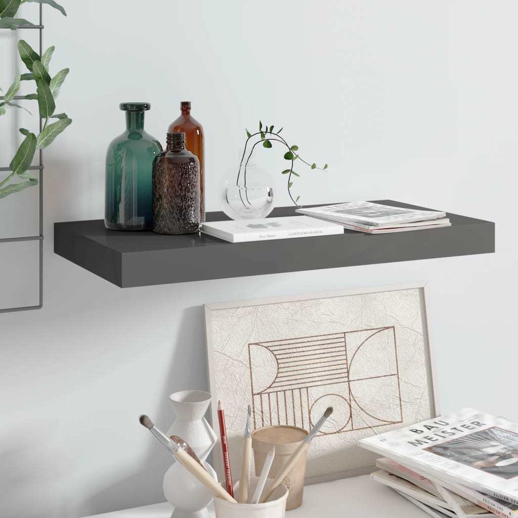 Floating Wall Shelf High Gloss Gray 19.7"x9.1"x1.5" MDF