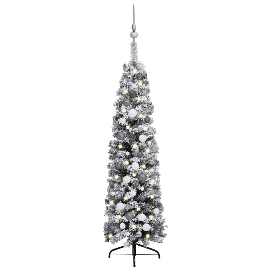 Slim Pre-lit Christmas Tree with Ball Set&Flocked Snow Green 47.2"