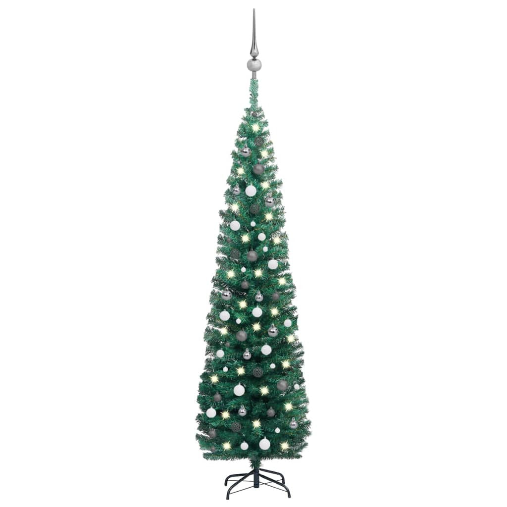 Slim Artificial Pre-lit Christmas Tree with Ball Set Green 94.5"