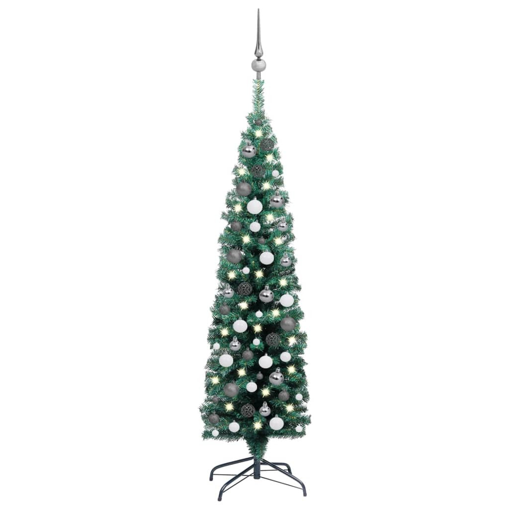 Slim Artificial Pre-lit Christmas Tree with Ball Set Green 59.1"