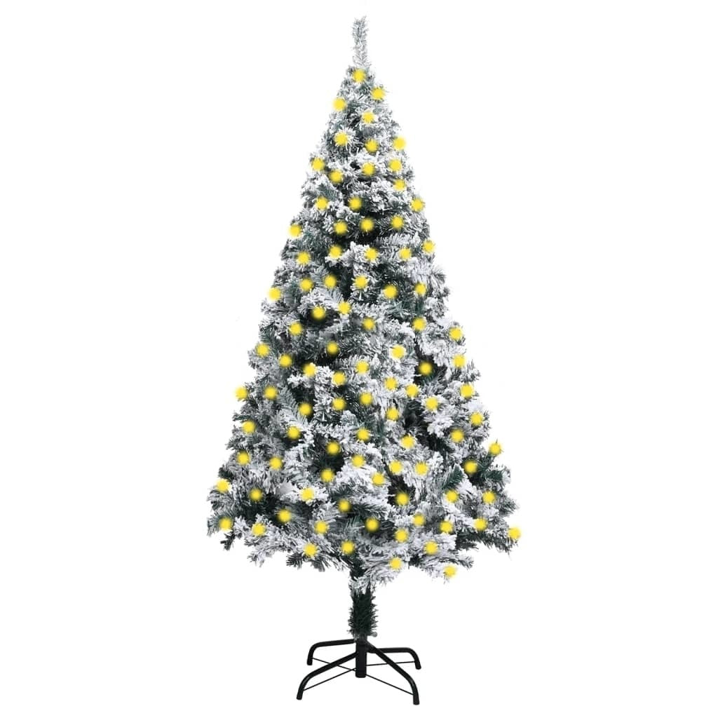 Artificial Pre-lit Christmas Tree with Flocked Snow Green 94.5"