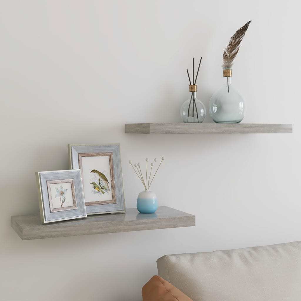 Floating Wall Shelves 2 pcs Concrete Gray 23.6"x9.3"x1.5" MDF