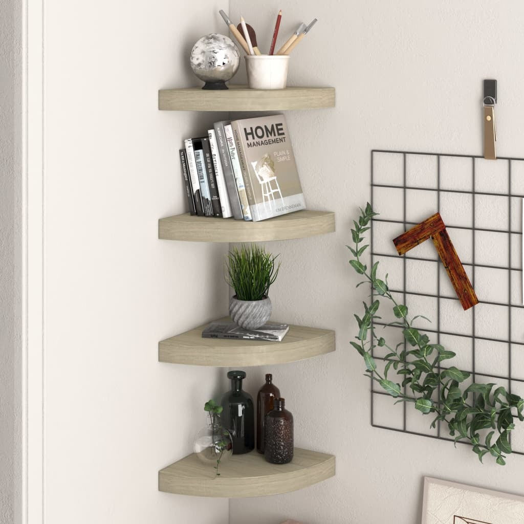 Floating Corner Shelves 4 pcs Oak 9.8"x9.8"x1.5" MDF