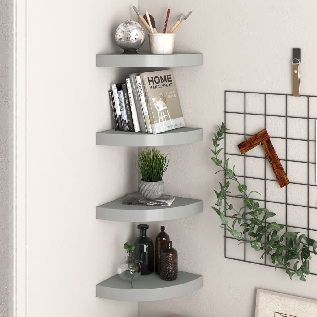 Floating Corner Shelves 4 pcs Gray 9.8"x9.8"x1.5" MDF